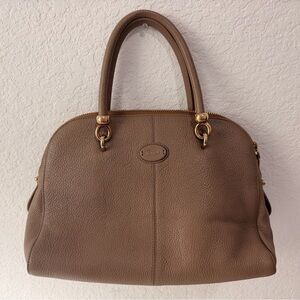Vintage TOD’S Dark Beige Leather Satchel | Gold Hardware Top Handle Designer Bag
